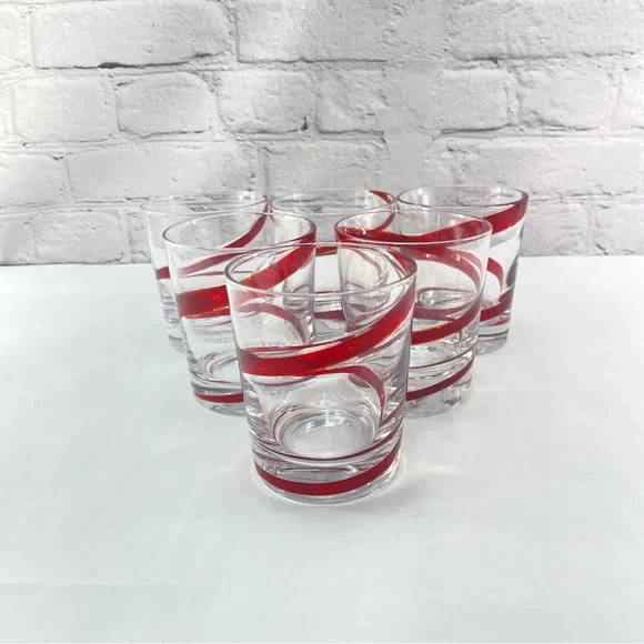 Pier 1 Retired Red Swirl Hand Blown 12 Oz Tumblers Set of 6 - Picture 7 of 8